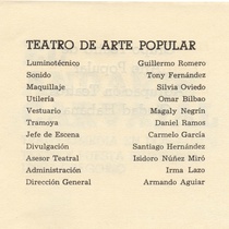 Program for the theatrical production, "El andarín carvajal"