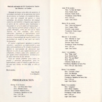 Program for the theater festival, Festival de Teatro de Oriente y del Caribe XV