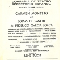 Program for the theatrical production, Bodas de Sangre and El efecto de los rayos gamma sobre las caléndulas