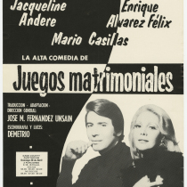 Playbill for the production, "Juegos matrimoniales" (Marriage games)