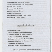 Program for the theatrical production, Shangó de Ima