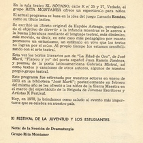 Program for the theatrical production, Rondas infantiles