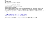 Invitation for the staged reading, La ventana de los chéveres