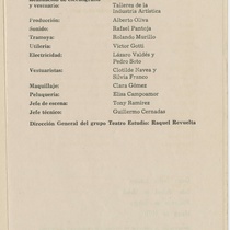 Program for the production, "La última carta de la baraja" (Teatro Estudio)