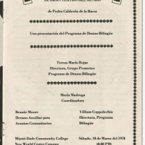 Program for the production, "El gran teatro del mundo"