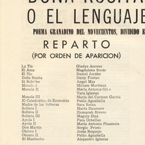 Program for the theatrical production, Doña Rosita la soltera