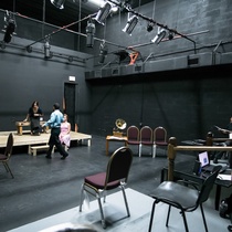 Photographs of a rehearsal for the theatrical production, El día que me quieras