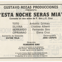 Playbill for the production, "Esta noche serás mía"