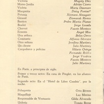 Program for the theatrical production, Hotel de libre cambio