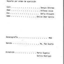 Program for the theatrical production, Los mangos de Caín