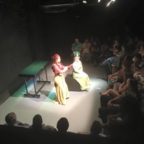 Photographs of the theatrical production, La profesión de la Sra. Warren (Miami, 2015)