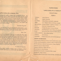 Program for the theatrical production, Santa Camila de La Habana Vieja