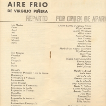 Program for the theatrical production, Aire frío