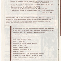 Program for the theatrical production, Santa Camila de la Habana Vieja