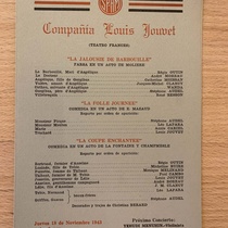 Program for the theatrical productions, La Jalousie de Barbouille, La Folle journée, La Coupe enchantée