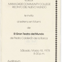 Invitation for the production, "El gran teatro del mundo"