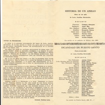 Program for the theatrical production, Historia de un anillo y escandalo en Puerto Santo