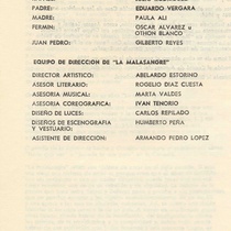 Program for the theatrical production, "La malasangre"