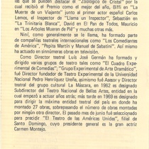 Program for the Teatro Nacional theatrical production, El efecto de los rayos gamma sobre las caléndulas