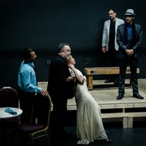 Photographs of a rehearsal for the theatrical production, El día que me quieras