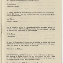 Program for the production, "La verdadera historia de Pedro Navaja (Teatro Musical de La Habana)