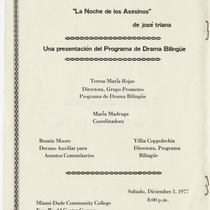 Program for the theatrical production, La noche de los asesinos