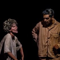 Photographs of rehearsal for the theatrical production, Dos viejos pánicos