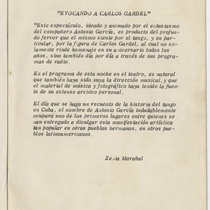 Program for the production, "Carlos Gardel" (Teatro Popular Latinoamericano)