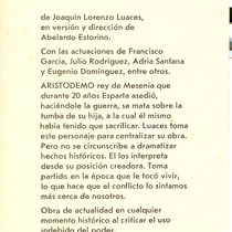 Program for the theatrical production, Aristodemo