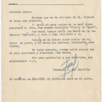 Letter from Fernando del Castillo to Teresa María Rojas about the production, "Flores de papel"