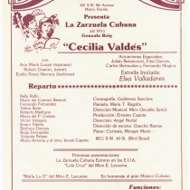 Playbill for the production, "Cecilia Valdés"