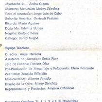 Program for the theatrical production, Que tiempos aquellos