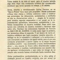 Program for the theatrical production, Aquí en el barrio