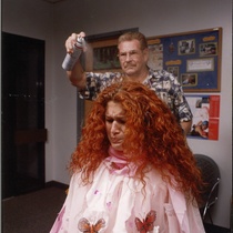 Photographs of Carlos Gomery and actor for the theatrical production, Farsa maravillosa del gato con botas