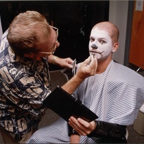 Photographs of Carlos Gomery and actor for the theatrical production, Farsa maravillosa del gato con botas