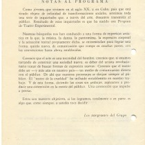 Program for the productions, "Estudio de sentimientos" y "El círculo de cuatro puntas"