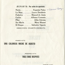 Playbill for the production, "Melocotón en almibar" 