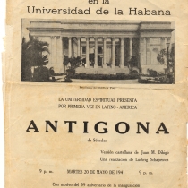 Program for the theatrical production, Antígona (La Habana, 1941)