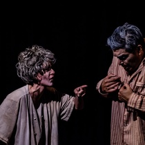 Photographs of rehearsal for the theatrical production, Dos viejos pánicos