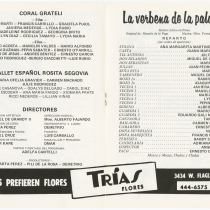 Program for the production, "La verbena de la paloma" (Fair of the dove)