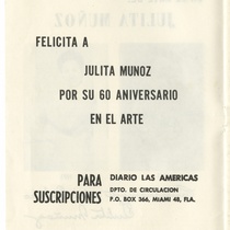 Program for the production, "60 Aniversario en el arte de Julita Muñoz"