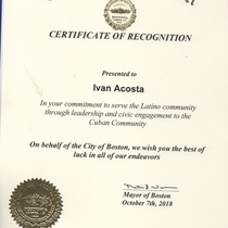 Recognitions to Ivan Acosta