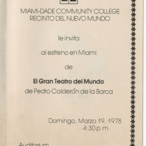 Invitation for the production, "El gran teatro del mundo"