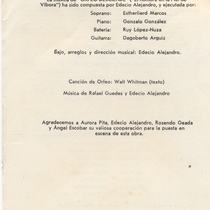 Program for the theatrical production, Orfeo desciende