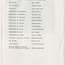 Program for the production, "Vida y muerte Severina" (Teatro Musical de La Habana)