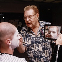 Photographs of Carlos Gomery and actor for the theatrical production, Farsa maravillosa del gato con botas