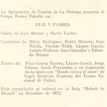 Program for the theatrical production, Días y flores