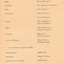 Program for the theatrical production, Contigo pan y cebolla