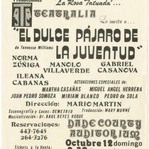 Playbill for the production, "El dulce pájaro de la juventud"