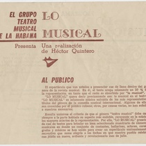 Program for the production, "Lo musical" (Teatro Musical de La Habana)